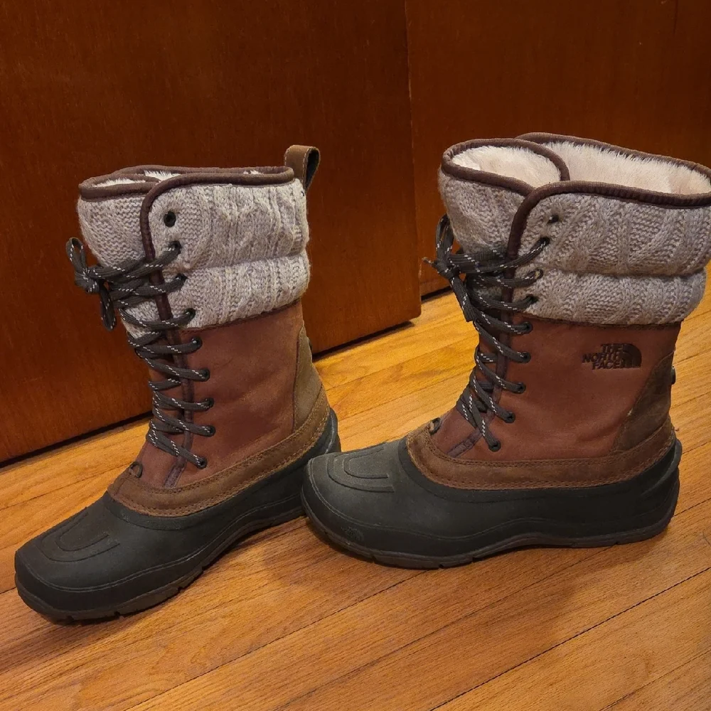 The North Face Shellista Brown and Cream Insulated Winter Rain Boots